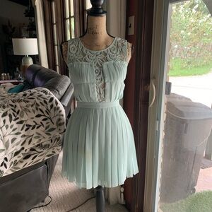 BCBGeneration Elegant Lace and Pleated Dress in Light Green